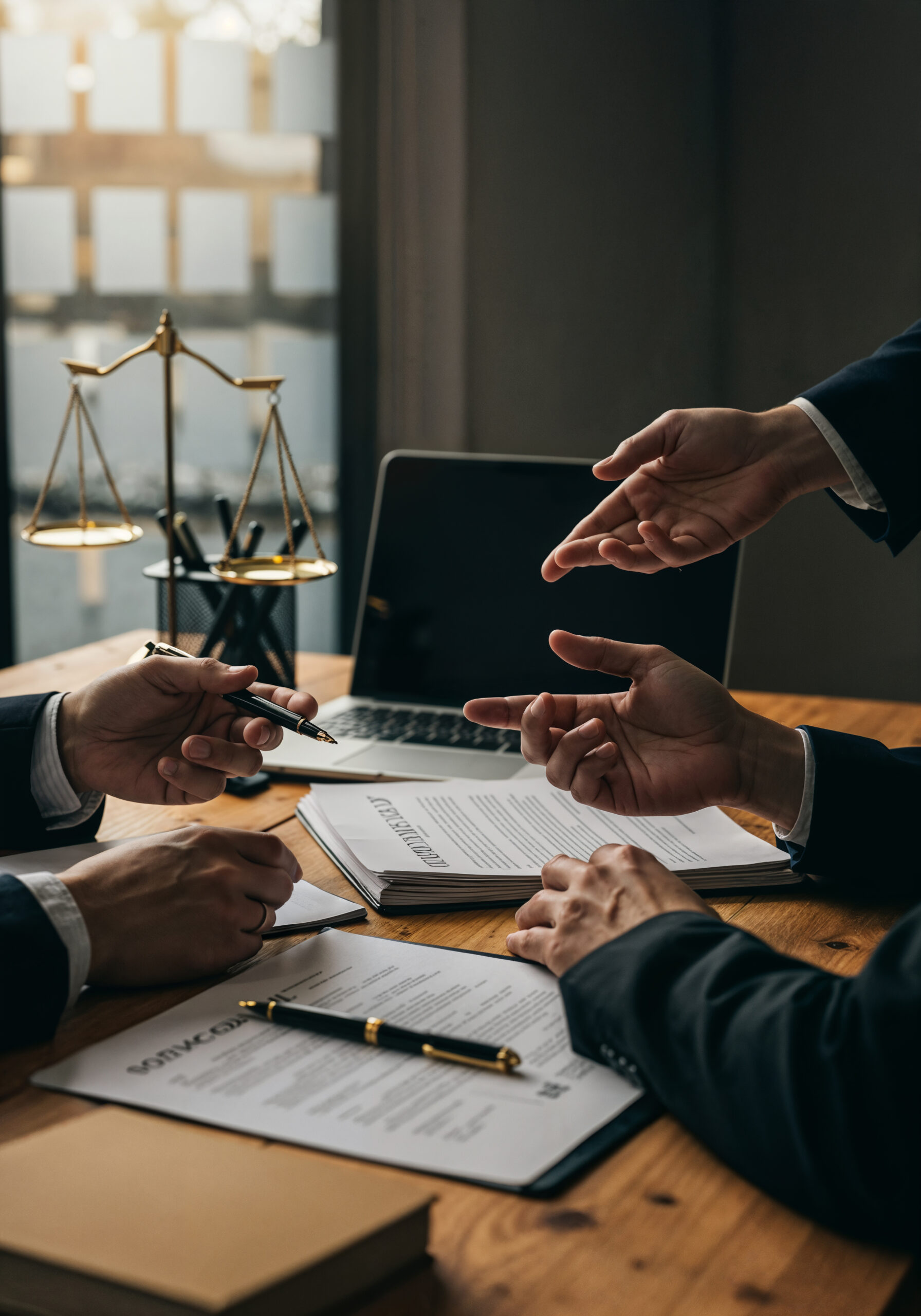 consulta juridica con documentos y balanzas de justicia